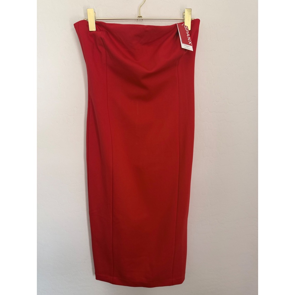 Spanx Red Strapless Midi Bustier Dress Spanxshape Ponte 21723R Size Medium